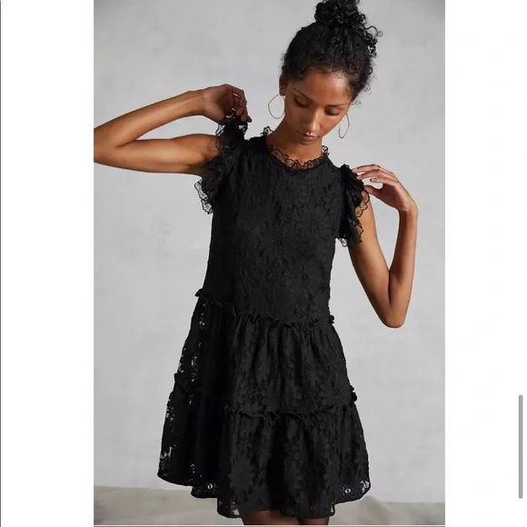 ANTHROPOLOGIE: Golden Floral Lace Dress - Picture 7 of 8